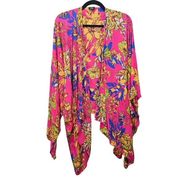 Saachi Kimono Cover-up Womens One Size Pink Floral Beach Coastal Vacay Tropical - Picture 1 of 7